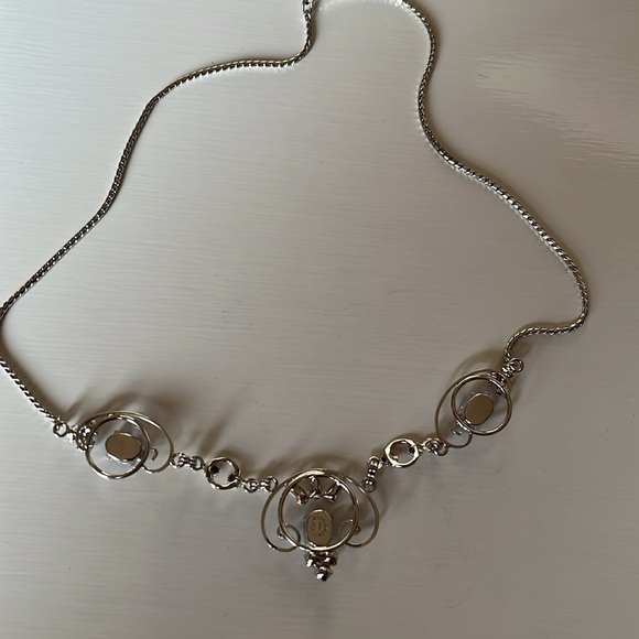 Vintage Loran Sim Sterling Blue Stone Necklace Art Deco Design - Picture 8 of 13